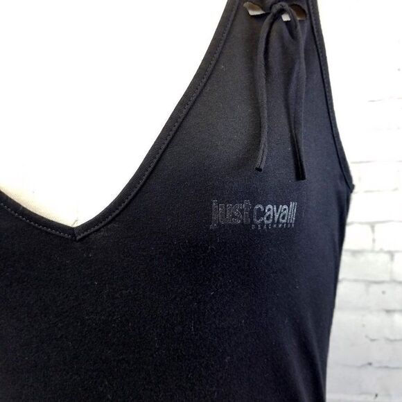 New Just Cavalli Women US S Black Tunic Racer-Back Tank Top 100% Cotton - Picture 9 of 9